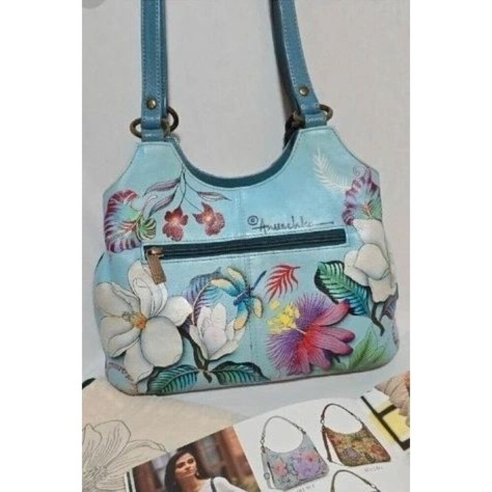 Like new hand-painted designer leather Anushka purse handbag